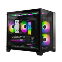 航嘉（Huntkey） S920暴风雪黑色 钢化玻璃全景侧透 电竞游戏机箱 支持M-ATX主板