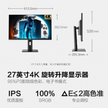 HKC 27英寸 4K高清 IPS Type-C 90W笔记本外接 HDR400电脑屏幕 低蓝光爱眼广色域 升降旋转显示器 P272U Pro