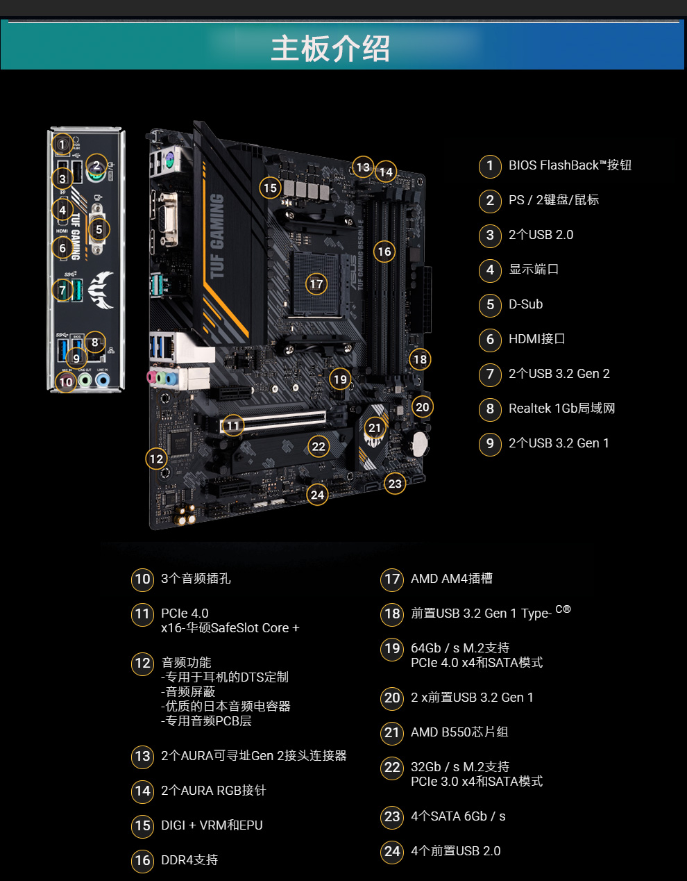 华硕tuf gaming b550m-e 主板(amd socketam4)